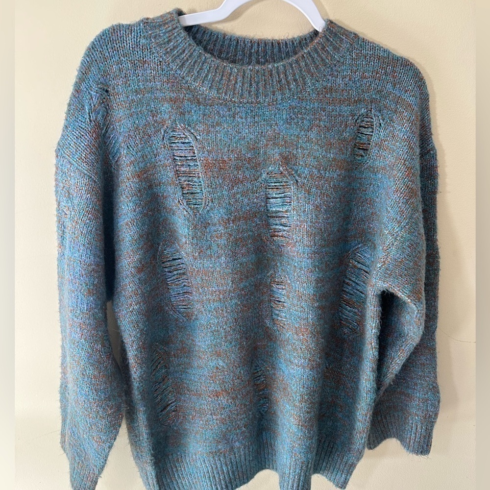 Reclaimed Vintage unisex oversized sweater with laddering in twist yarn medium
